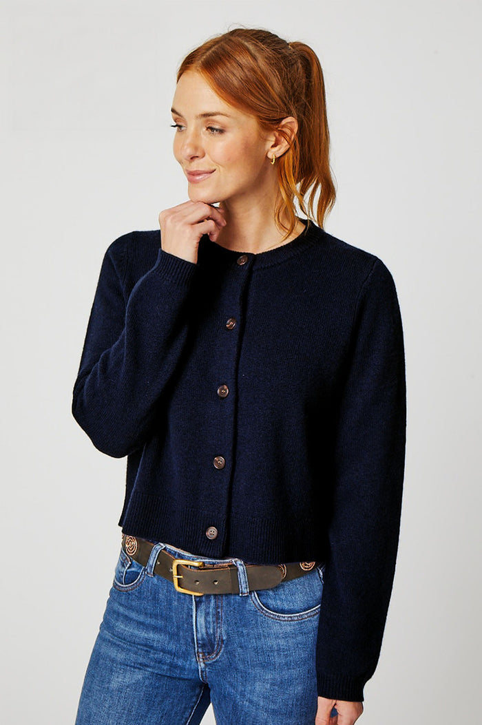 Merino Wool Brittany Cardigan | Navy - Aspiga
