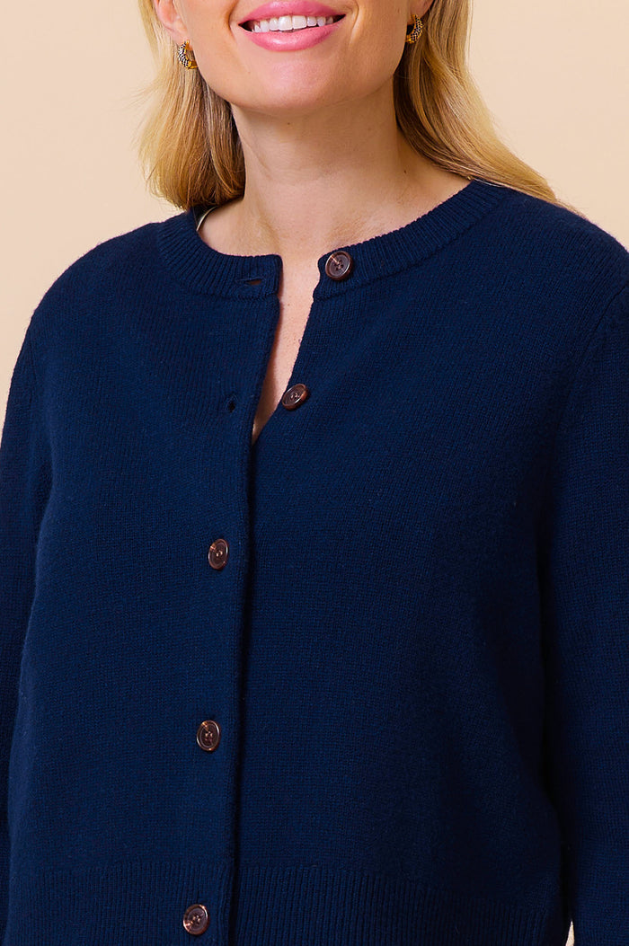 Merino Wool Brittany Cardigan | Navy - Aspiga