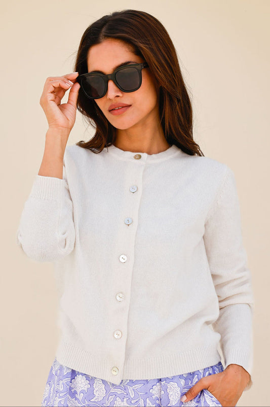 Merino Wool Classic Cardigan | Ivory - Aspiga