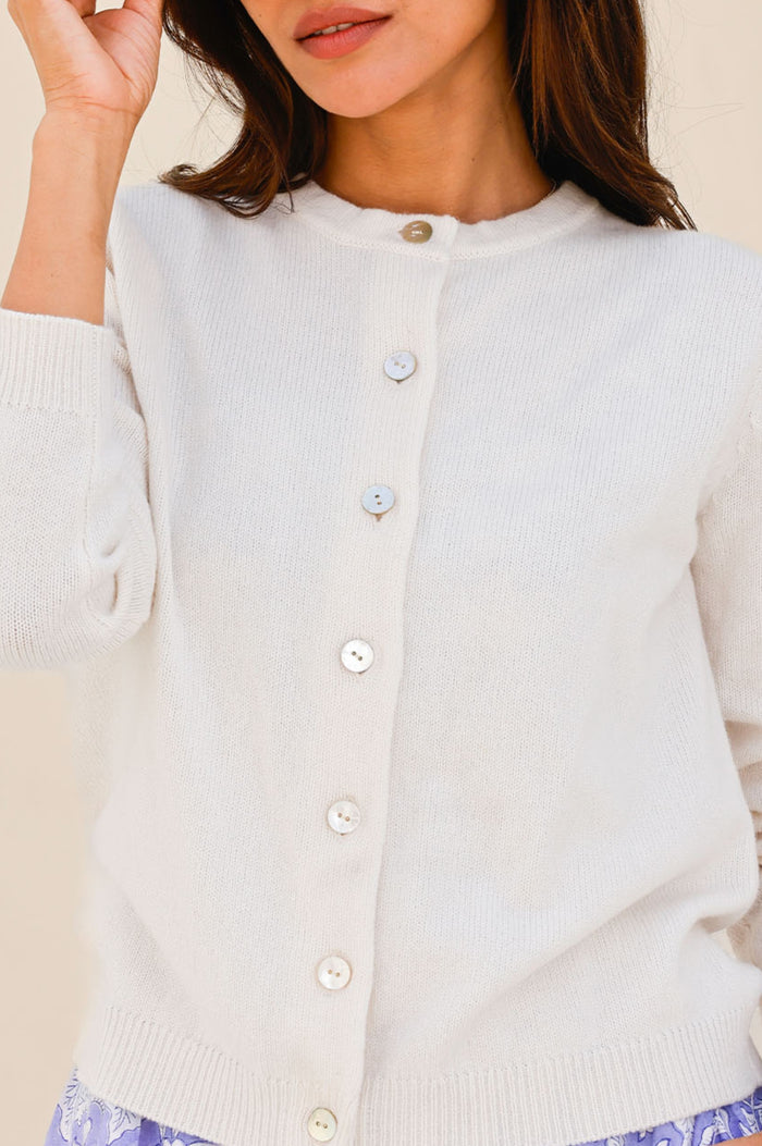 Merino Wool Classic Cardigan | Ivory - Aspiga