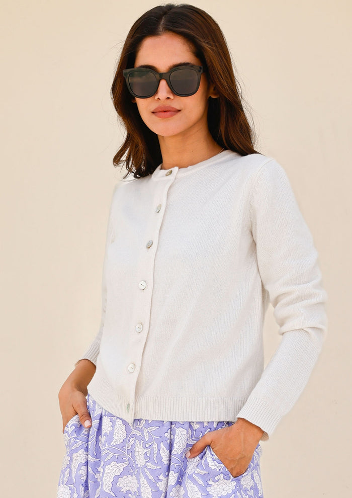 Merino Wool Classic Cardigan | Ivory - Aspiga