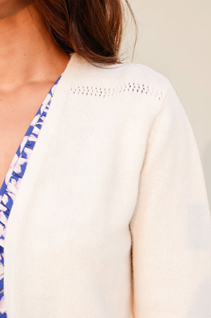 Merino Wool Edge To Edge Cardigan | Ivory - Aspiga