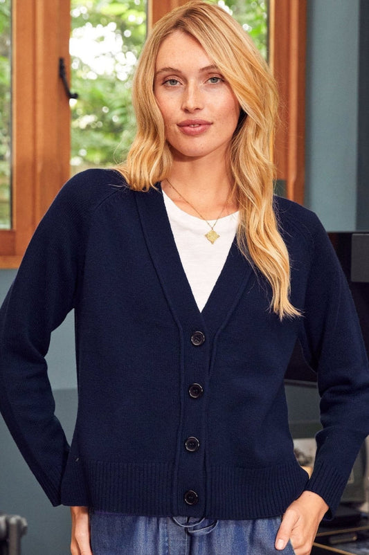 Merino Wool Swing Cardigan | Navy - Aspiga
