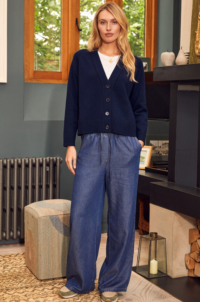 Merino Wool Swing Cardigan | Navy - Aspiga