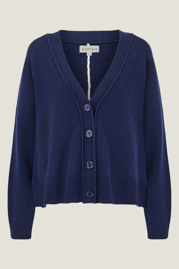 Merino Wool Swing Cardigan | Navy - Aspiga