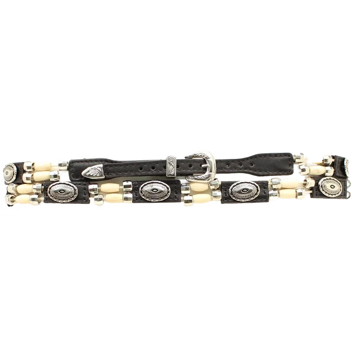 M&F Bone Beaded Black Concho Hatband