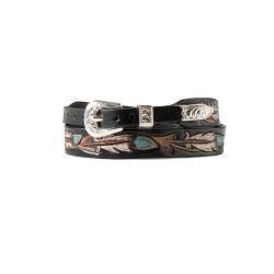 M&F Hatband Hand Tooled Painted Feathers