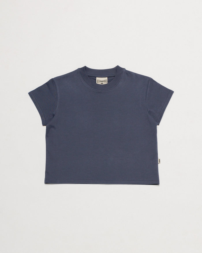 Mid-Weight Cropped Organic T-Shirt - Washed Blue