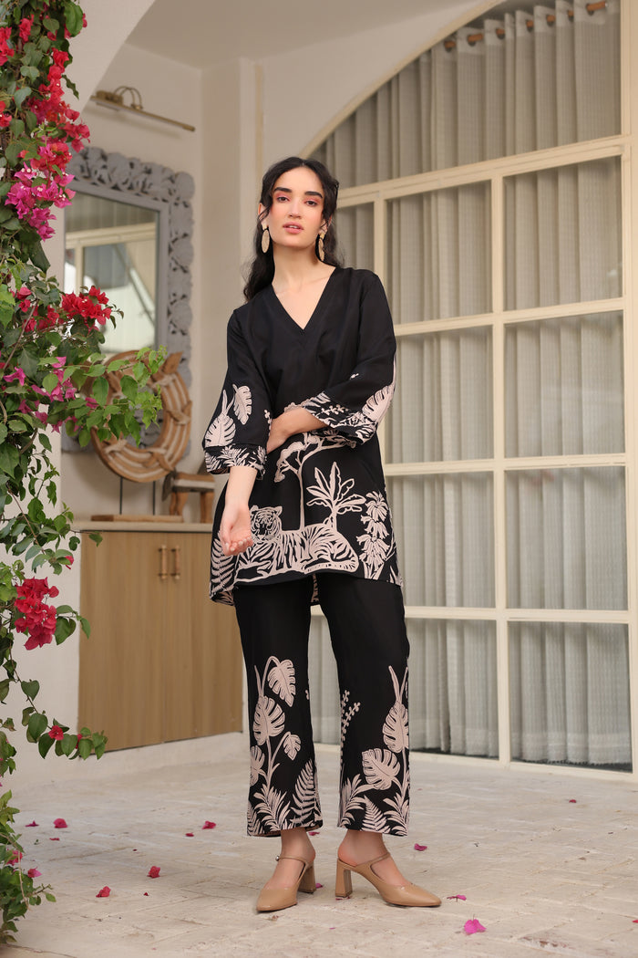 Midnight Botanical Russian Silk Co-ord Set