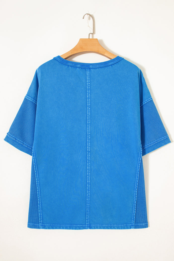 Mineral Wash Star Mesh Patchwork Oversize Tee – Blue
