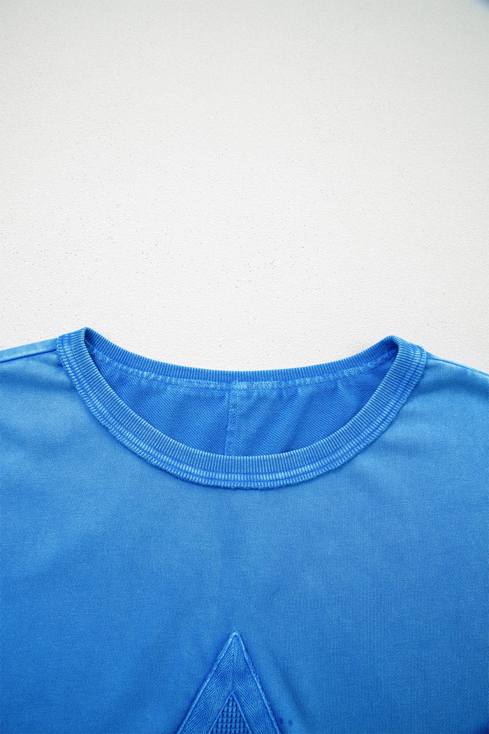Mineral Wash Star Mesh Patchwork Oversize Tee – Blue