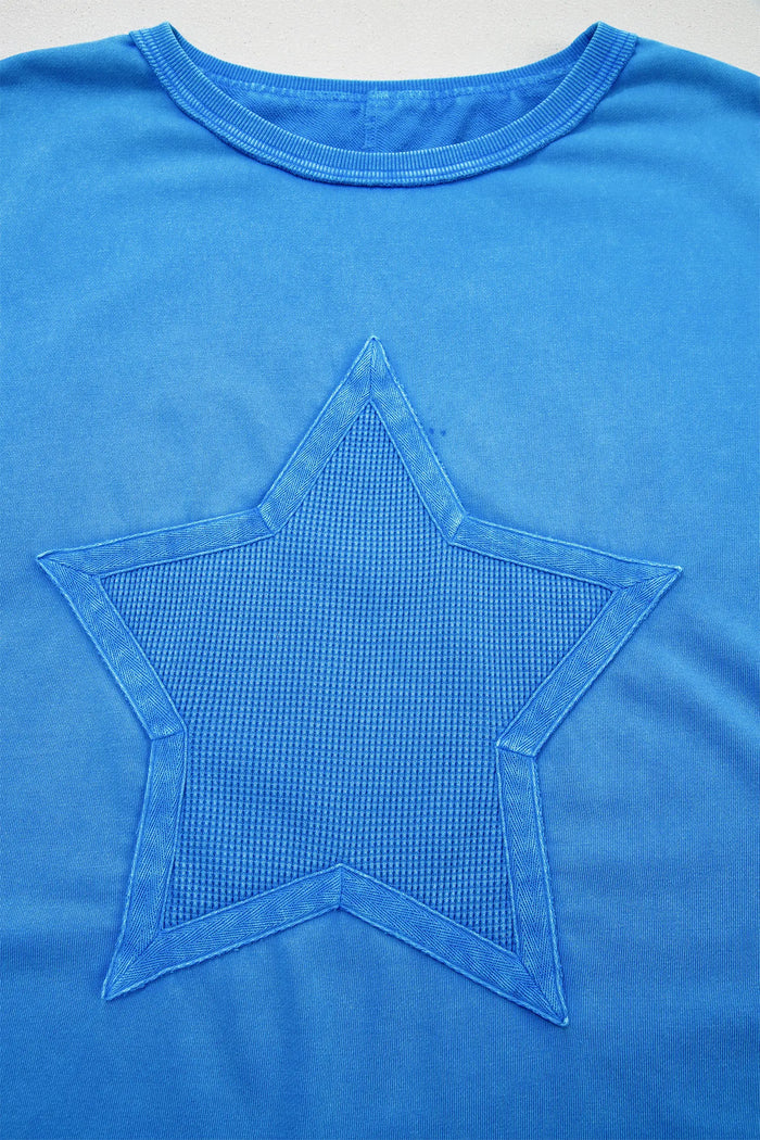 Mineral Wash Star Mesh Patchwork Oversize Tee – Blue