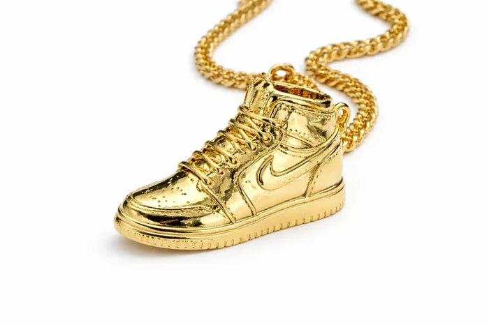 Mint 18K gold plated AJ1 chain charm accessory with basketball shoe design, stylish and trendy jewelry piece.