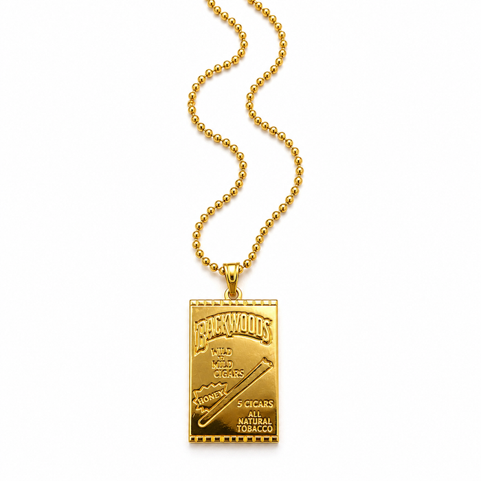 Mint 18K gold plated fashion backwoods chain with charm, stylish jewelry accessory featuring intricate design and polished finish.