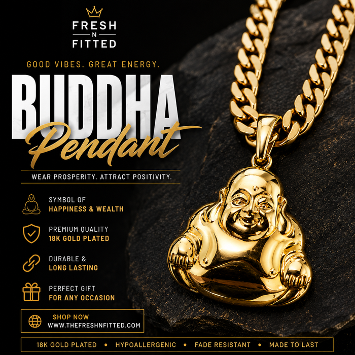 Mint 18K gold plated Buddha chain with charm, fashion accessory featuring detailed Buddha pendant on a sleek chain.