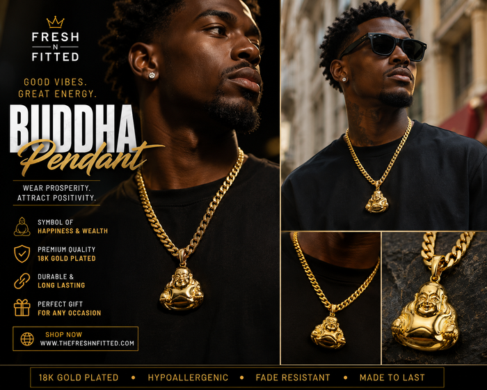 Mint 18K gold plated Buddha chain with charm, stylish fashion accessories featuring a detailed Buddha pendant.