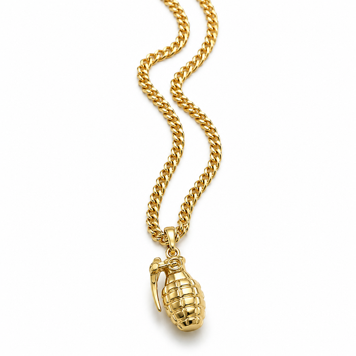 Mint 18K gold plated grenade chain charm, stylish fashion accessory with detailed grenade design, perfect for jewelry and accessories.