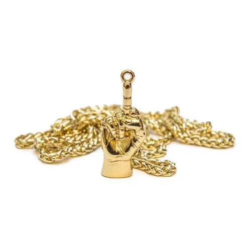 Mint 18K gold plated fashion middle finger chain charm, close-up of accessory with detailed chain and bold design.