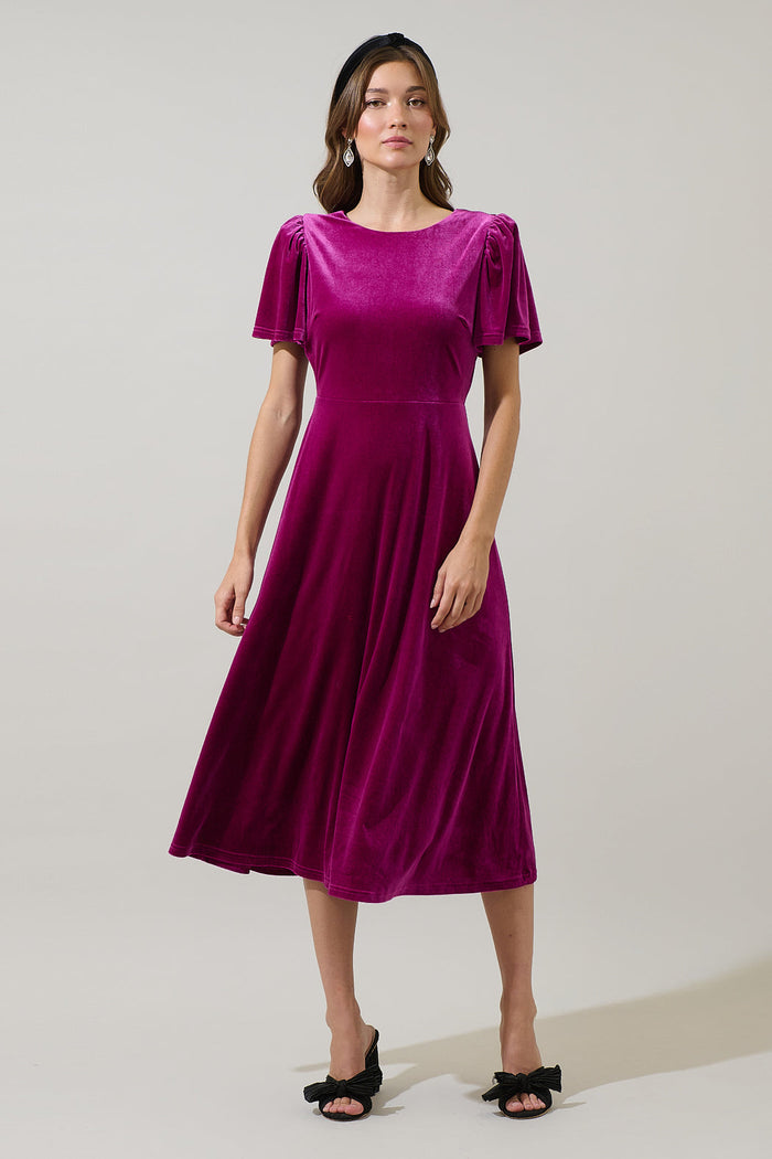Mirba Velvet A-line Midi Dress