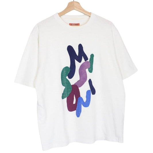 Missoni white cotton t-shirt with abstract logo print and pocket detail.