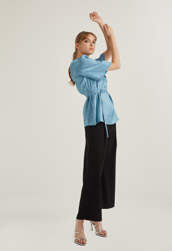 Mock Neck Belted Blouse