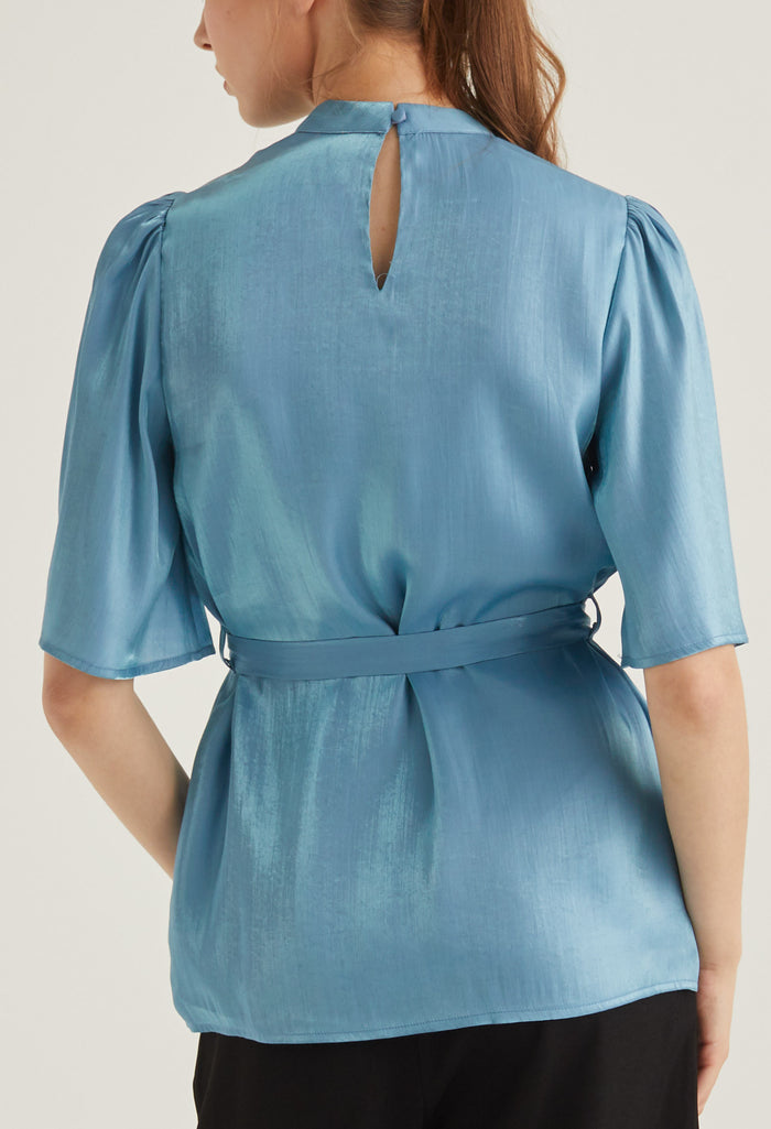 Mock Neck Belted Blouse
