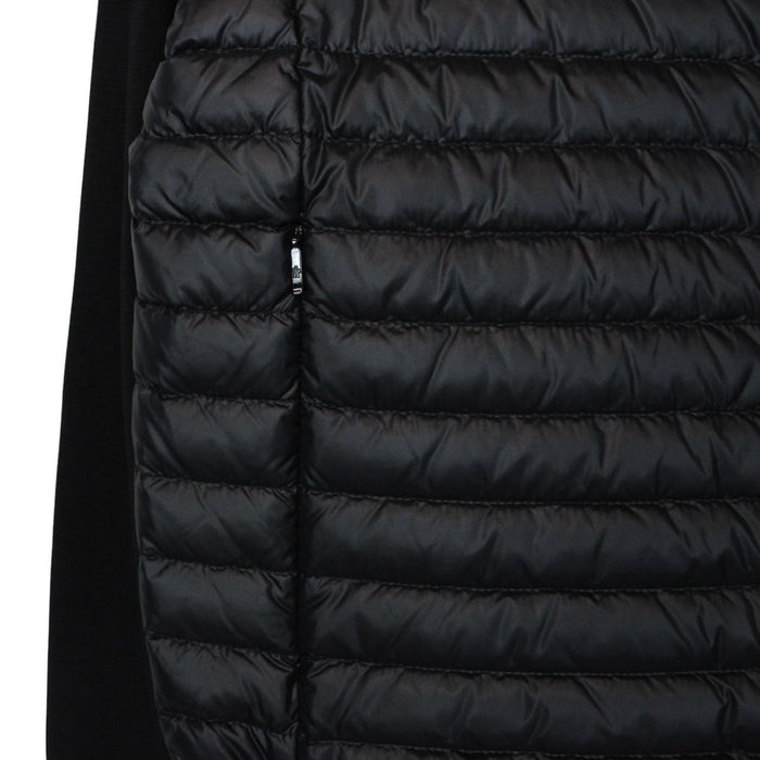 Moncler black cardigan jacket with full zip, down tricot material, and logo detail.