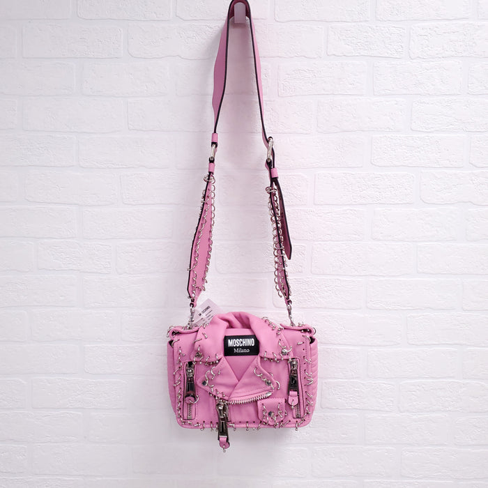 MOSCHINO PINK BIKER JACKET PIERCING SHOULDER BAG