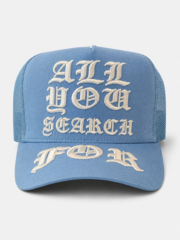 MUKA 'All You Search For' Trucker Hat in Sky Blue