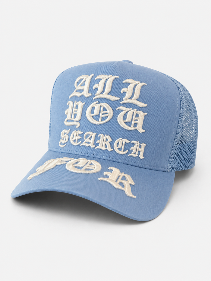 MUKA 'All You Search For' Trucker Hat in Sky Blue