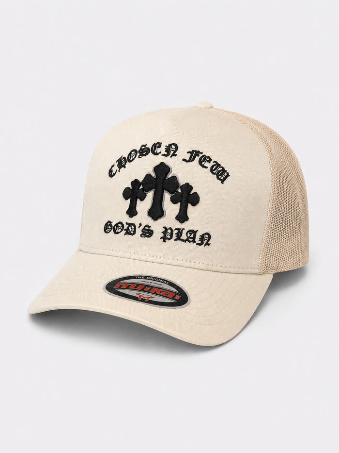 MUKA 'Chosen Few Cross' Trucker Hat in Ivory