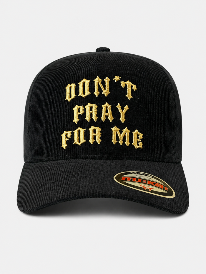 MUKA 'Don't Pray For Me' Corduroy Snapback Hat in Black