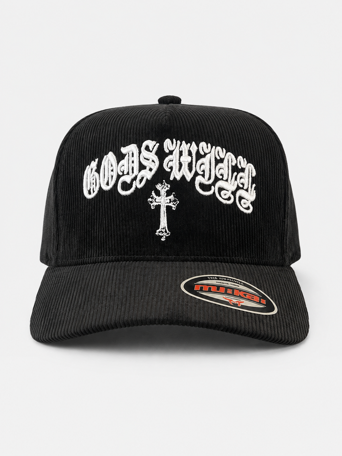 MUKA 'Gods Will' Corduroy Snapback Hat in Black