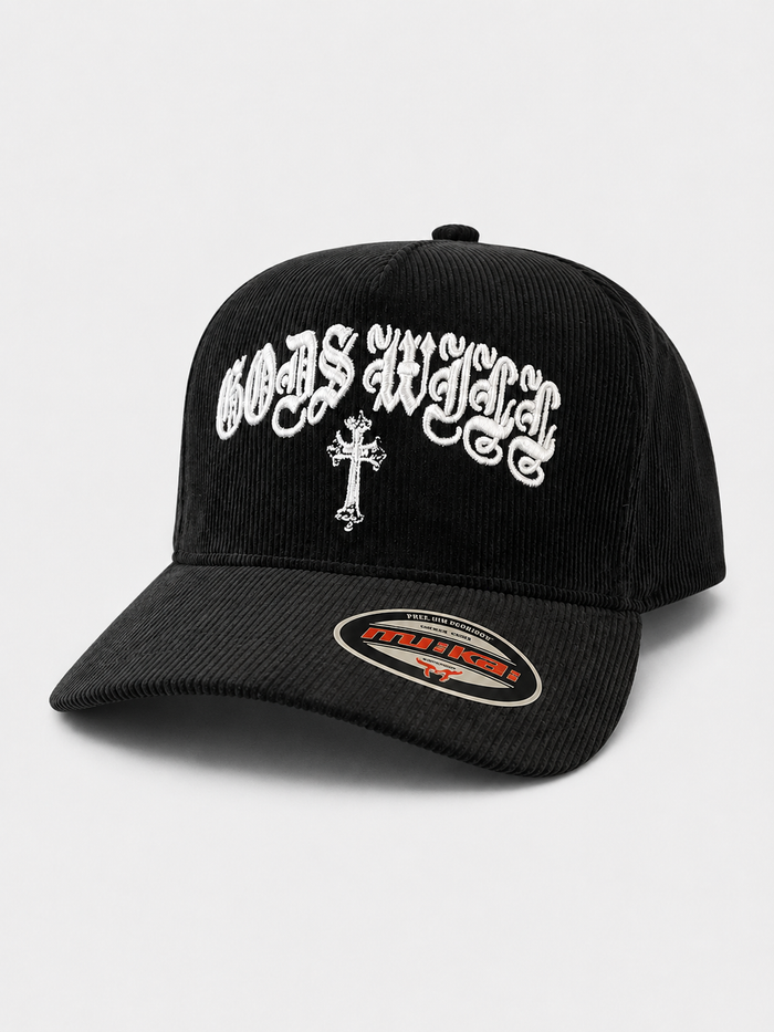 MUKA 'Gods Will' Corduroy Snapback Hat in Black