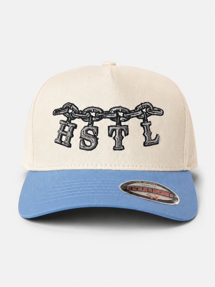MUKA 'HSTL' Snapback Hat in White/Sky Blue