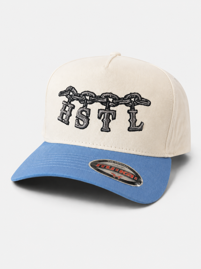 MUKA 'HSTL' Snapback Hat in White/Sky Blue