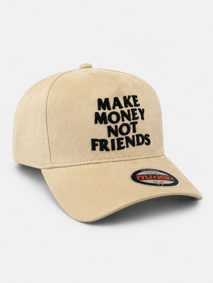 MUKA 'Make Money Not Friends' Suede Snapback Hat in Sand
