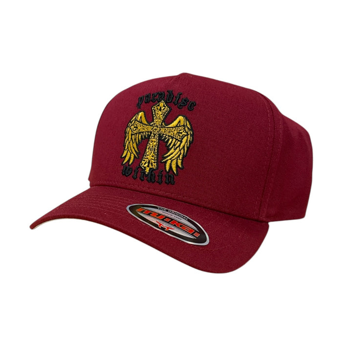 MUKA Paradise Burgundy Snapback Hat, adjustable accessories with embroidered logo, flat brim, and classic snapback design.
