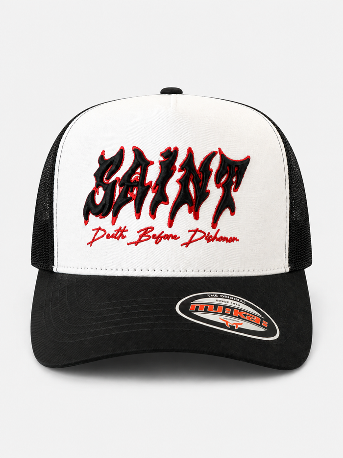 MUKA 'Saint DBD' Trucker Hat in White/Black
