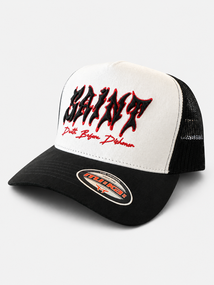 MUKA 'Saint DBD' Trucker Hat in White/Black