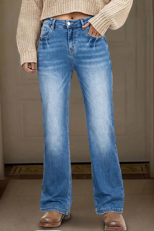 Myosotis Acid Washed Straight Leg Full Length Casual Jeans – Blue