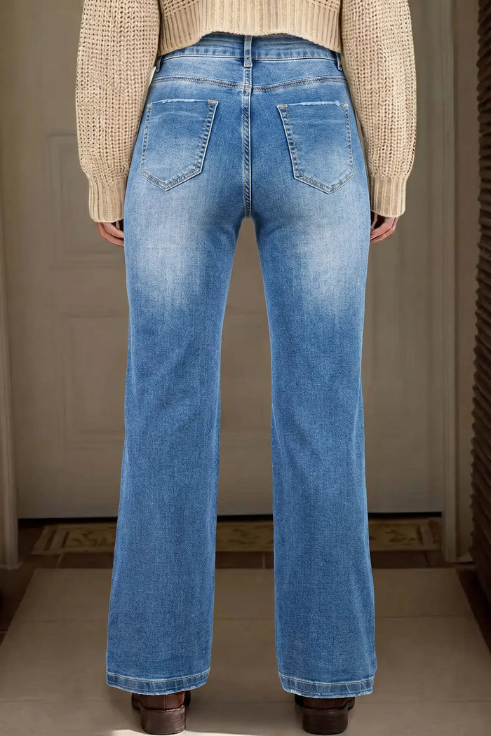 Myosotis Acid Washed Straight Leg Full Length Casual Jeans – Blue