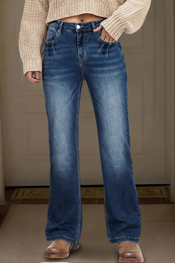 Myosotis Acid Washed Straight Leg Full Length Casual Jeans – Blue