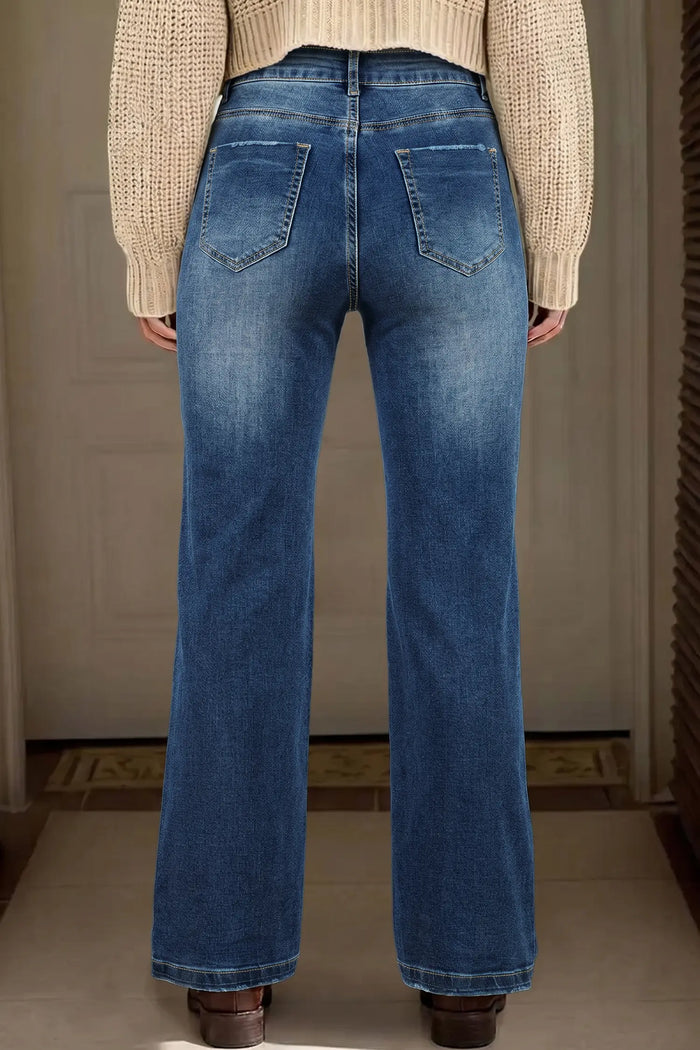 Myosotis Acid Washed Straight Leg Full Length Casual Jeans – Blue