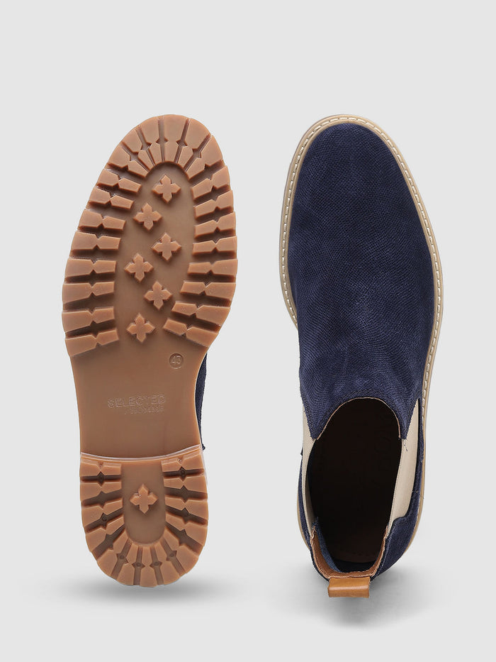 Navy Blue Colourblocked Chelsea Boots