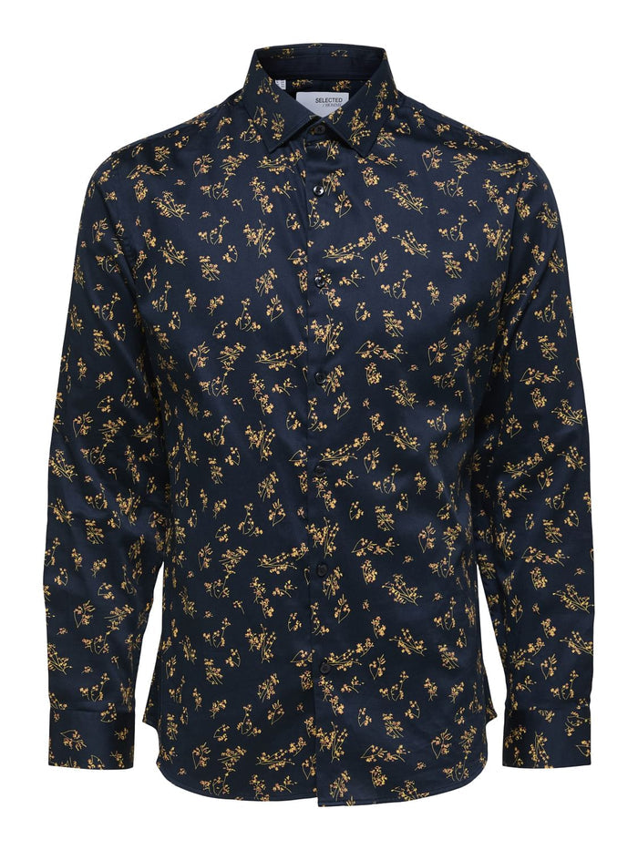 Navy Blue Floral Print Full Sleeves Shirt