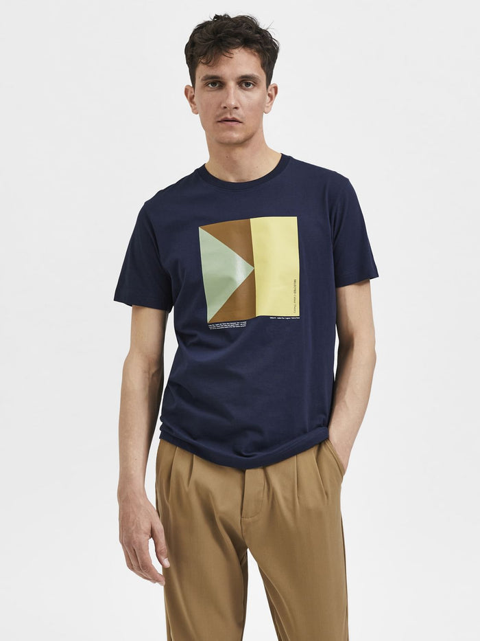 Navy Blue Graphic Print Crew Neck T-Shirt