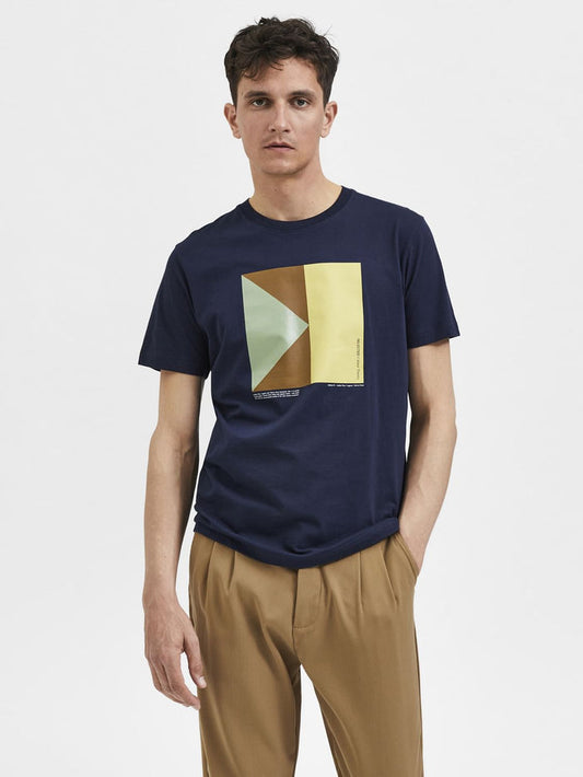 Navy Blue Graphic Print Crew Neck T-Shirt