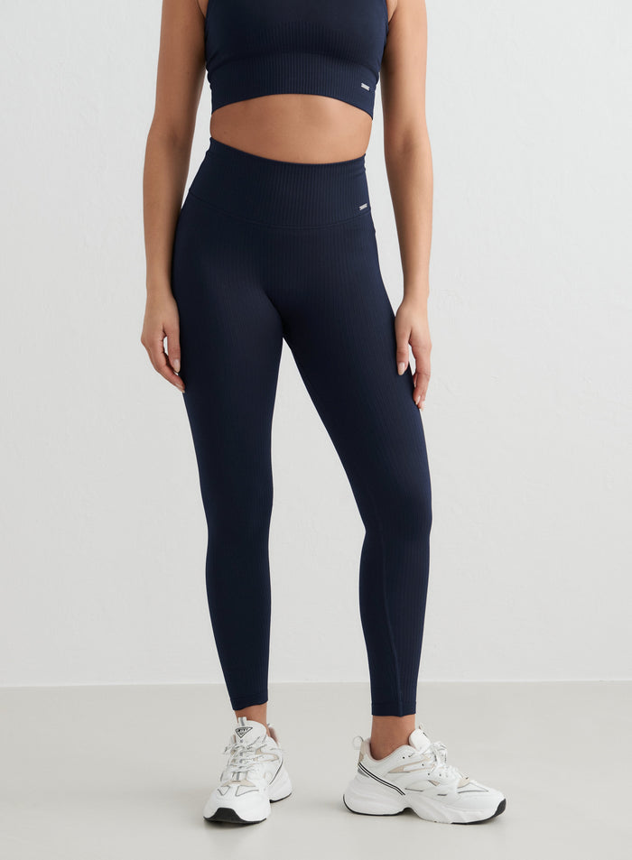 Navy Ribbed Seamless Petite Tights