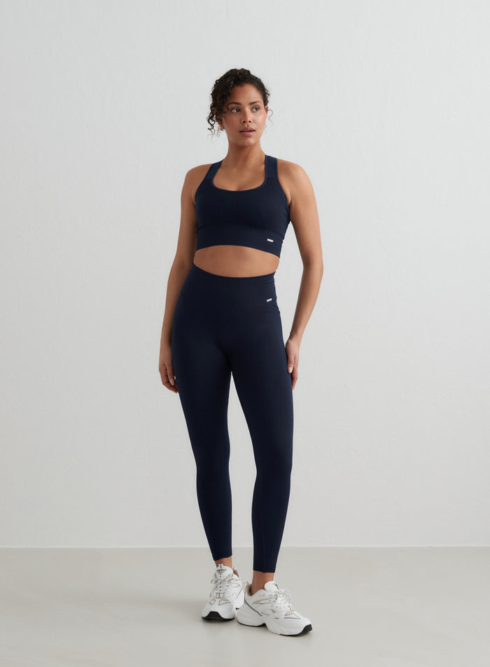 Navy Ribbed Seamless Petite Tights